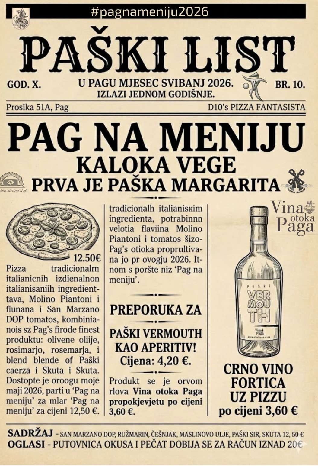 Paški list feature about Pag on the Menu